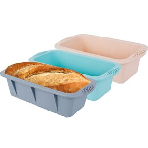 Ihvewuo- 3 Pcs Silicone Bread Loaf Pan Food Grade Loaf Baking Mold Non-stick Reusable Silicone Baking Pan Heat-resistant Easy Release Silicone Baking Mold Rectangular for Kitchen Cake Bread 9.84×4.72×