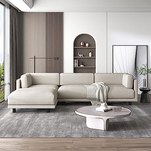 Aiuyesuo Modern L-Shaped Convertible Sectional Sofa with Reversible Chaise, Linen Fabric Upholstery Couch for Living Room Office, Sturdy Wooden Frame (Beige-4)