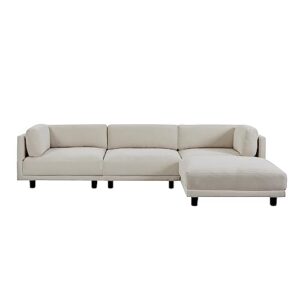 Aiuyesuo Modern L-Shaped Convertible Sectional Sofa with Reversible Chaise, Linen Fabric Upholstery Couch for Living Room Office, Sturdy Wooden Frame (Beige-4)