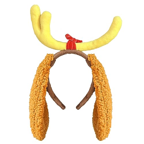 Luvfamday Deer Antler Headband with Dog Ears Deer Horn Headpiece Reindeer Costume Accessories Funny Party Favors Women Men (Antler Headband For Women Men)