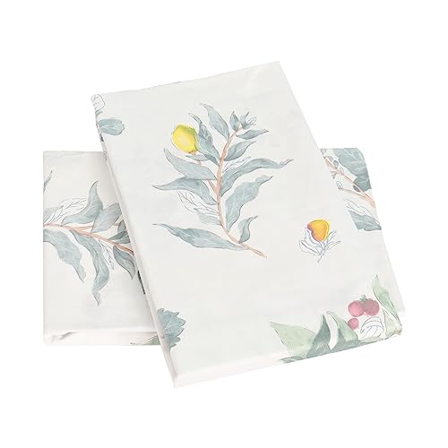 WBYCOTBED 100% Cotton White Queen Pillowcases Set, Botanical Printed Cozy and Lightweight Pillow Protector Case, Envelope Closure, Gifts for Women Men