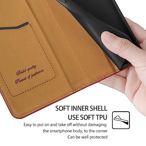 Arseaiy Case for Samsung Galaxy Note 10 Flip Phone Case Shockproof PU Leather Wallet Case Cover with Card Holder Kickstand Shell Red