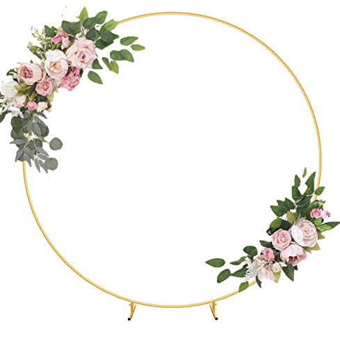 6.6FT Gold Metal Round Arch Backdrop Stand- Cicle Backdrop Stand Balloon Arch Frame for Baby Shower, Wedding Arch Stand for Ceremoney, Round Arch Ring Backdrop Stand for Party Decoration