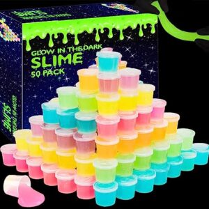 Glow in The Dark Party Favor Slime, Jumbo 50 Pack Galaxy Slime for Boys Girls Glow in The Dark Party, Small Size Slime for Kids Goody Bag Stuffer, Birthday, Idea.