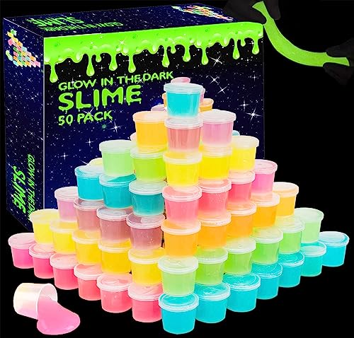 Glow in The Dark Party Favor Slime, Jumbo 50 Pack Galaxy Slime for Boys Girls Glow in The Dark Party, Small Size Slime for Kids Goody Bag Stuffer, Birthday, Idea.