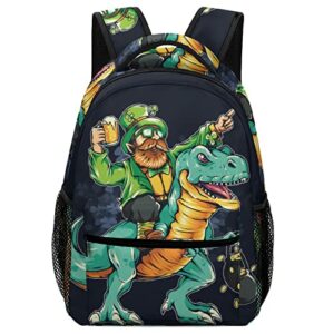 meikko green dinosaur backpack saint patrick's day leprechaun large computer bags with chest strap,lightweight casual daypack for women men hiking travel work and business 16 inch