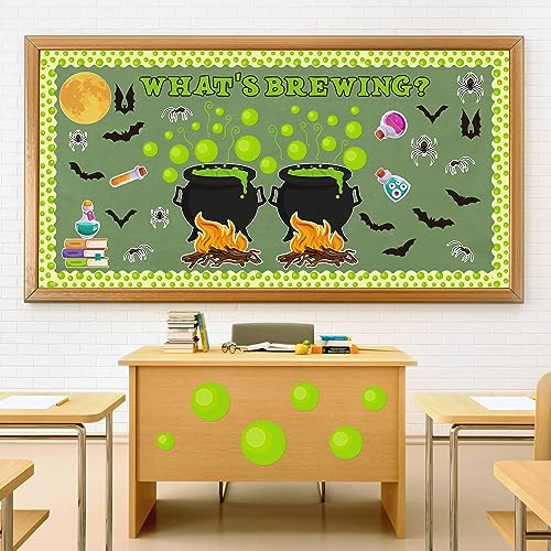 CPicdn 132Pcs Halloween Classroom Bulletin Board Decoration Set, Halloween Cauldron What’s Brewing Decoration Spider Bat Moon Cutouts Trick or Treat Party Supplies for School Classroom Home Wall Decor