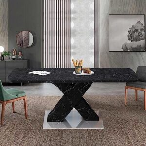 HomVent Expandable Dining Table with Wooden Top Faux Marble Dining Room Table for 4-6 People,Expandable 47.24”-62.99" Dining Room Table Black Marble Grain Kitchen Table for Small Space,Apartment