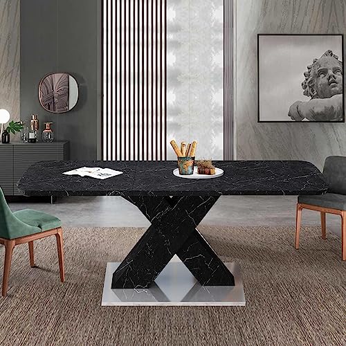 HomVent Expandable Dining Table with Wooden Top Faux Marble Dining Room Table for 4-6 People,Expandable 47.24”-62.99" Dining Room Table Black Marble Grain Kitchen Table for Small Space,Apartment