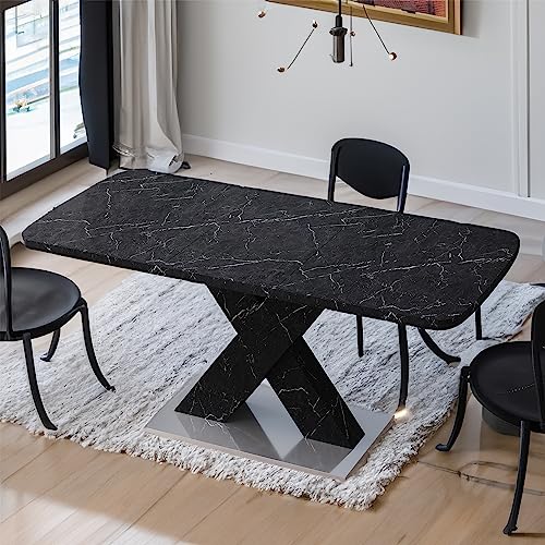 HomVent Expandable Dining Table with Wooden Top Faux Marble Dining Room Table for 4-6 People,Expandable 47.24”-62.99" Dining Room Table Black Marble Grain Kitchen Table for Small Space,Apartment