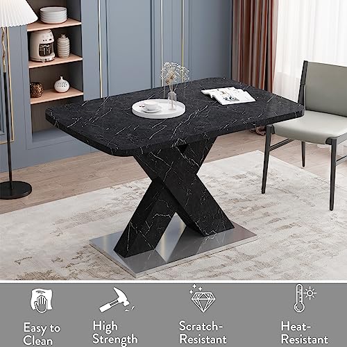 HomVent Expandable Dining Table with Wooden Top Faux Marble Dining Room Table for 4-6 People,Expandable 47.24”-62.99" Dining Room Table Black Marble Grain Kitchen Table for Small Space,Apartment