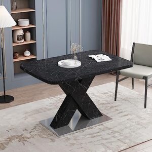 HomVent Expandable Dining Table with Wooden Top Faux Marble Dining Room Table for 4-6 People,Expandable 47.24”-62.99" Dining Room Table Black Marble Grain Kitchen Table for Small Space,Apartment