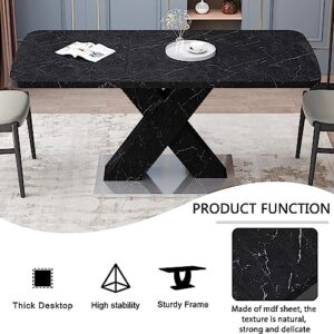 HomVent Expandable Dining Table with Wooden Top Faux Marble Dining Room Table for 4-6 People,Expandable 47.24”-62.99" Dining Room Table Black Marble Grain Kitchen Table for Small Space,Apartment