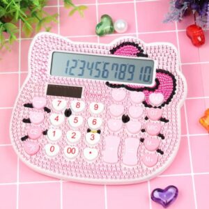 Cute Calculator Cat Crystal Calculator Girl and Women Pink Calculator Large LCD Display Dual Drive by Solar Energy and Battery for School Office Home