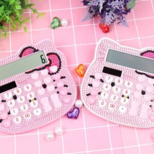 Cute Calculator Cat Crystal Calculator Girl and Women Pink Calculator Large LCD Display Dual Drive by Solar Energy and Battery for School Office Home