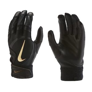 nike alpha huarache elite unisex adult baseball batting gloves (black/black/black/gold, medium)