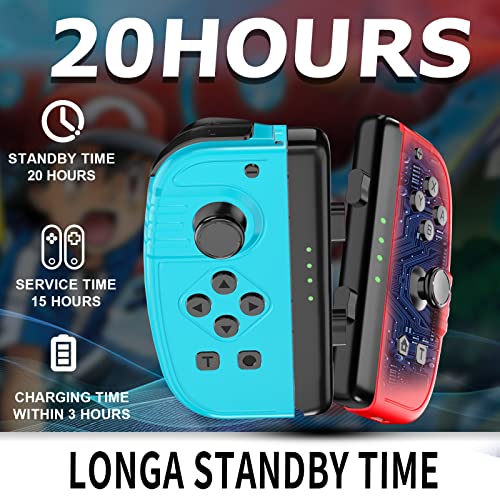 Gamrombo Joypad Controllers for Nintendo Switch, Left Right Wireless Joycon Replacement for Switch/Lite/OLED, Switch Controllers Support Dual Vibration/Motion Control/Wake-up/Screenshot (Blue, Red)