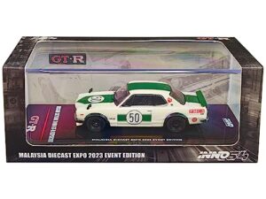 inno models skyline 2000 gt-r (kpgc10) #50 rhd (right hand drive) white with green stripes malaysia diecast expo event edition (2023) 1/64 diecast model car in64-kpgc10-mdx23wh
