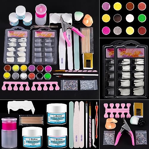 Acrylic Nail Kit, Nail Kit Set, Professional Nail Beginner Kit, 12 Glitter Acrylic Powder, Nail Art Tip, DIY Tool, Nail Supplie, Everything Acrylic Nail Brush Nail Art Supplie, Nail Tip for Beginner