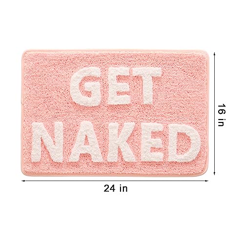 Get Naked Bath Mat Cute Pink and White Bathroom Rugs Funny Non Slip Bathtub Decor Mats Super Absorbent Floor Carpet Machine Washable Bahtmat for Tub, Shower, Bedroom 16"x24"