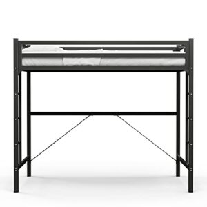 IKIFLY Metal Loft Bed Twin Size, Heavy Duty Junior Loft Bed Frame with 2 Ladders & Safety Guard Rail, Noise Free, Space-Saving, No Box Spring Needed - Black