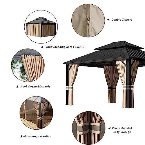 ASJMR 12x14ft Hardtop Gazebo Double Roof, Outdoor Pavilion with 2-Layer Hard top Galvanized Iron Frame Garden Tent, Suitable for courtyards, backyards, Decks, and Grass