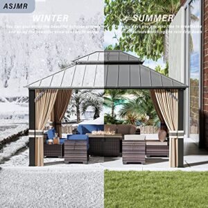 ASJMR 12x14ft Hardtop Gazebo Double Roof, Outdoor Pavilion with 2-Layer Hard top Galvanized Iron Frame Garden Tent, Suitable for courtyards, backyards, Decks, and Grass