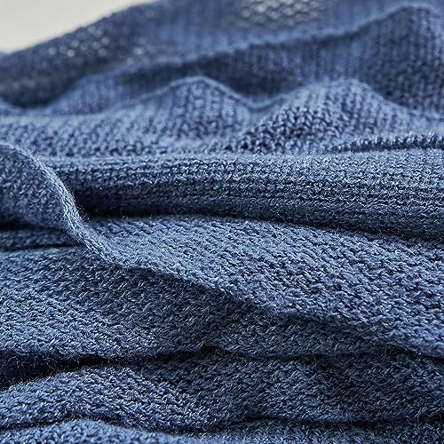 Esterra Knitted Farmhouse Throw Blanket with Braided Tassels, Stylish Ruffle Warm Cozy Breathable, All Season Super Soft Boho Throw for Home Decorative Bed Couch Sofa (Indigo Ombre 50"x70")