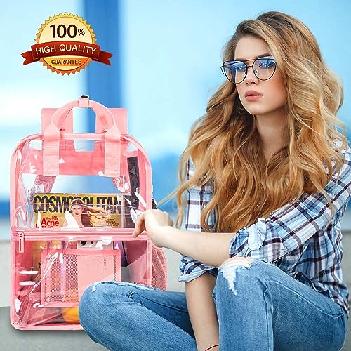 ZLYERT Clear Backpack, Heavy Duty Transparent Bookbag, Large See Through PVC Backpacks for Women and Men - (Pink)