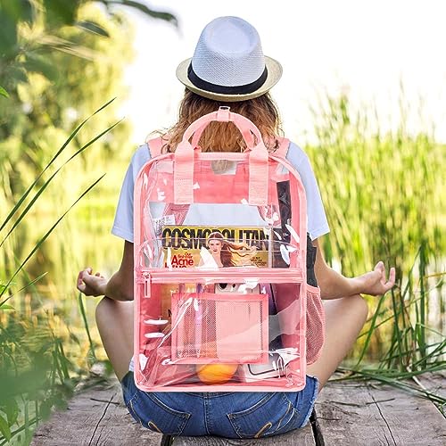 ZLYERT Clear Backpack, Heavy Duty Transparent Bookbag, Large See Through PVC Backpacks for Women and Men - (Pink)