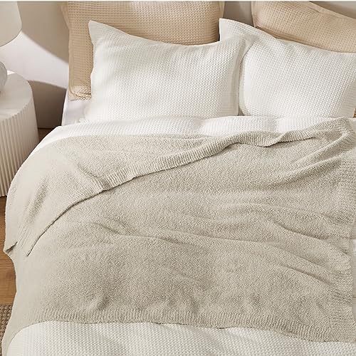 Bedsure Super Soft Knit Throw Blanket - Warm Cozy Reversible Beige Blanket, Fluffy Fuzzy Plush Lightweight Blanket for Couch Sofa Bed (50" x 60")