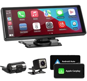 actasian portable car stereo with hd dash camera, wireless apple carplay & android auto car radio with backup camer blutooth