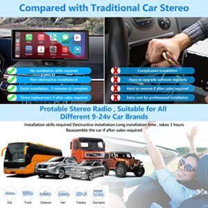 ACTASIAN Portable Car Stereo with HD Dash Camera, Wireless Apple Carplay & Android Auto Car Radio with Backup Camer Blutooth