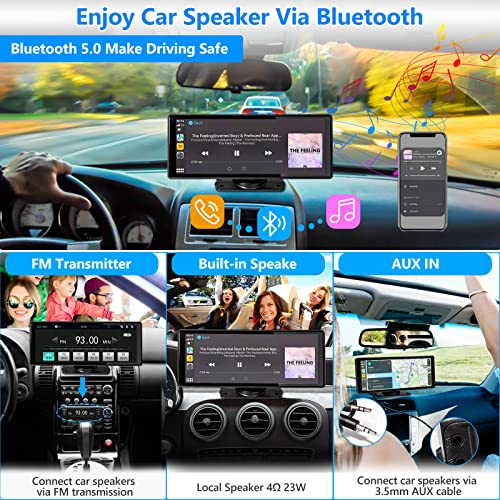 ACTASIAN Portable Car Stereo with HD Dash Camera, Wireless Apple Carplay & Android Auto Car Radio with Backup Camer Blutooth