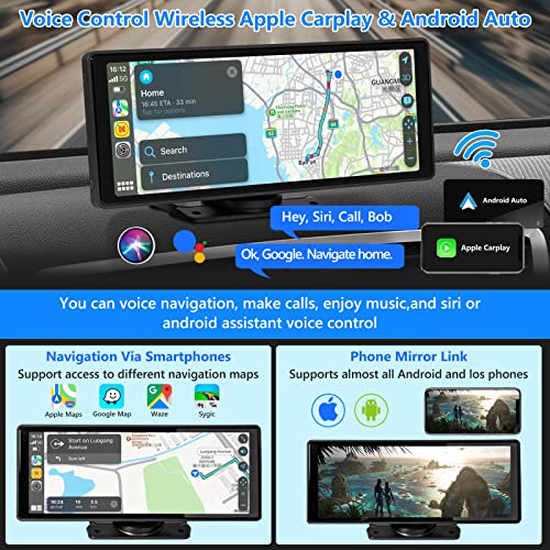 ACTASIAN Portable Car Stereo with HD Dash Camera, Wireless Apple Carplay & Android Auto Car Radio with Backup Camer Blutooth