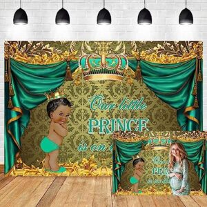 renaiss 5x3ft prince baby shower backdrop royal green curtain gold crown photography background our litlle prince is on the way banner newborn boy gender reveal party decor photo studio booth props