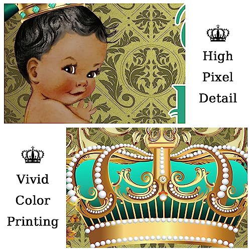 Renaiss 5x3ft Prince Baby Shower Backdrop Royal Green Curtain Gold Crown Photography Background Our Litlle Prince is on The Way Banner Newborn Boy Gender Reveal Party Decor Photo Studio Booth Props