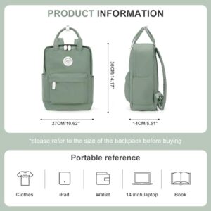 WEPOET Small School Backpacks For Travel,Cute Waterproof Bookbag For Teens Girls,Lightweight 14 inch Laptop College Back Packs Men,Aesthetic High School Bag(Light Green)