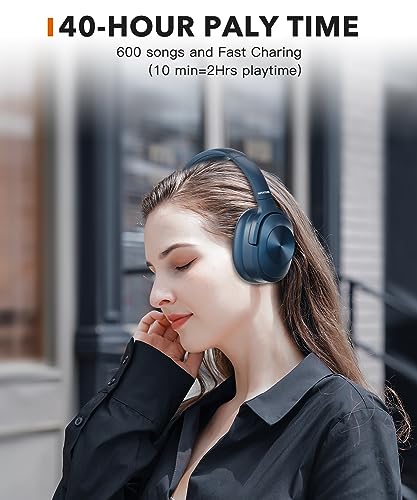 INFURTURE Q1 Active Noise Cancelling Headphones with Microphone，Wireless Over Ear Bluetooth Headphones, Deep Bass, Memory Foam Ear Cups, Quick Charge 40H Playtime, for TV, Travel