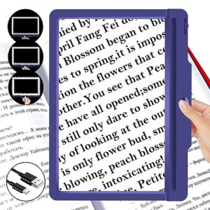 upgrade page magnifying glass for reading - 5x rechargeable large lens magnifier full page rectangular reading magnifier 43 led with light for book and low vision person