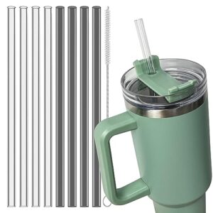 replacement straws for 40 oz and 30 oz stanley cups, 8 pieces of 12.2×0.39 inch transparent stanley cup straws with straw brush, reusable and compatible with stanley cup accessories.(two colors)