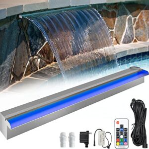 yitahome 36" pool fountain stainless steel pool waterfall with 7 colors led light changing remote for spillway, swimming pool, outdoor garden decorations