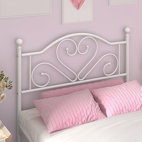 Weehom Twin Bed Frames with Headboard, Heavy Duty Metal Platform Bed Under Bed Storage Space Easy Assembly for Kids Girls Adults White