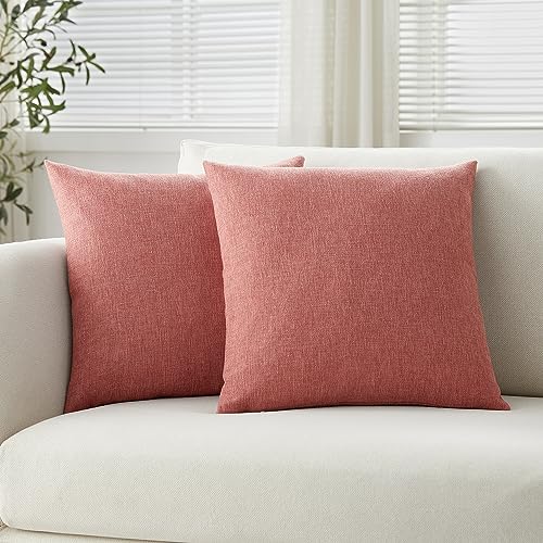 Meekio Set of 2 Coral Pillow Covers 18 x 18 Inch Farmhouse Boho Decorative Throw Pillow Covers Linen Cushion Covers for Sofa Couch Décor