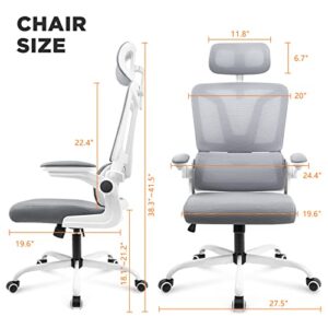 Soontrans Ergonomic Office Chair with Lumbar Support Pillow, Mesh Office Chair with Headrest & Adjustable Arms, Rocking Office Desk Chair, Comfortable Ergonomic Chair - Dark Grey