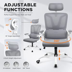 Soontrans Ergonomic Office Chair with Lumbar Support Pillow, Mesh Office Chair with Headrest & Adjustable Arms, Rocking Office Desk Chair, Comfortable Ergonomic Chair - Dark Grey