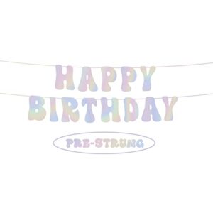 kidzvefun happy birthday decorations, iridescent banner and smile face for birthday party disco silver cool stranger things supplies favor 21st 30th 40thbday decorations for women(iridescent happy birthday)