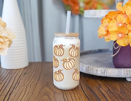 ANOTION Fall Coffee Cups - Fall Decor Pumpkin Mug Fall Coffee Mug Iced Coffee Cups Unique Autumn Decor Pumpkin Decorations Thanksgiving Tumbler Fall Wedding Tumbler Can Shaped Fall Cups - 18oz