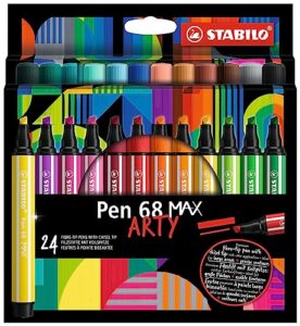 stabilo premium felt tip pen with thick chisel tip pen 68 max - arty - pack of 24 - with 24 different colours