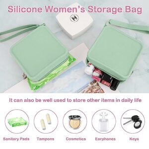 Desing Wish Silicone Period Bag with Wrist Strap, Portable Sanitary Pad Storage Bag for Sanitary Napkins/Tampons Imitation-Skin-Texture Pad Pouch First Period Gifts for Teen Girls (Green)